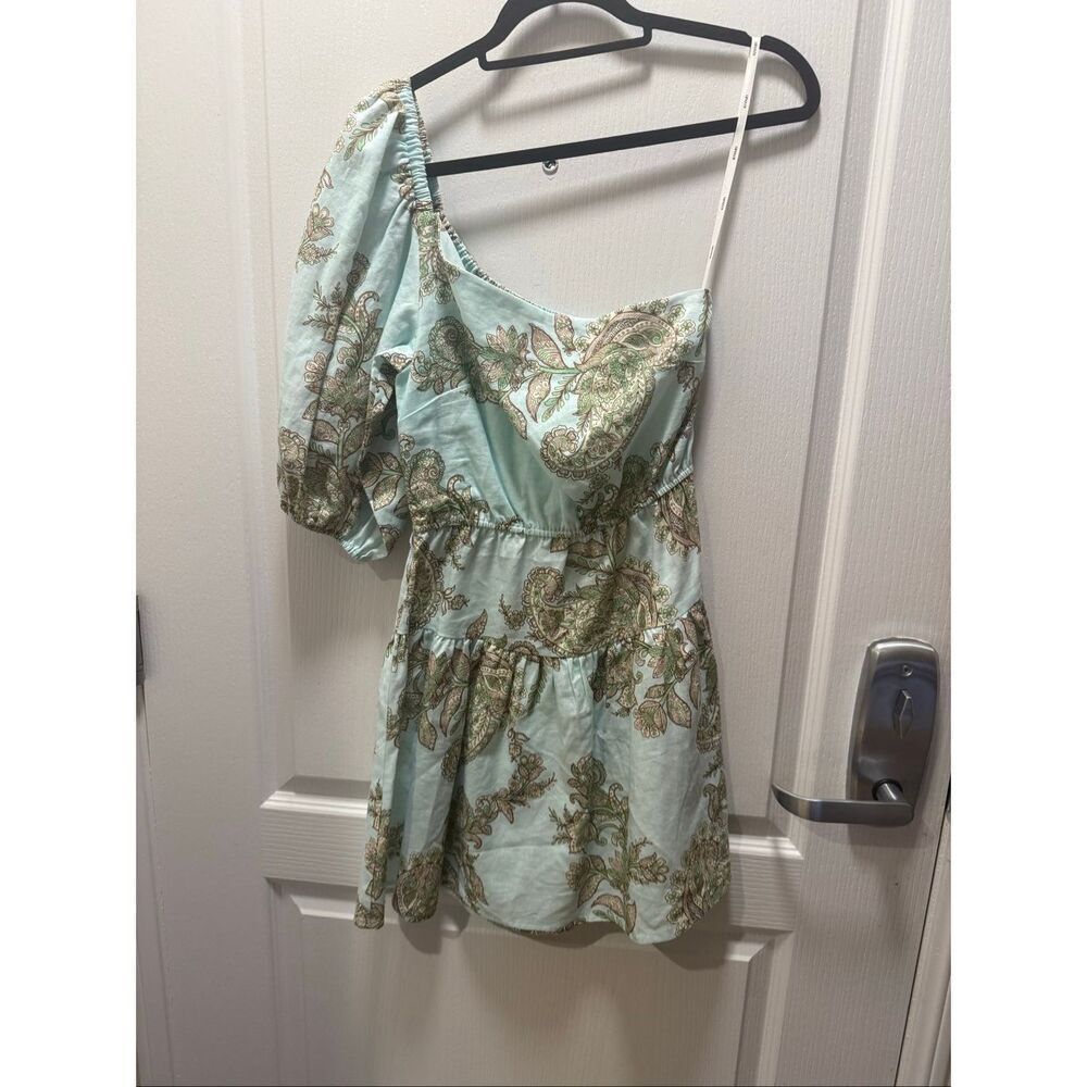 Kivari Zoe Paisley Linen One-Shoulder Minidress -Spring Vacation size 4 NWT - Picture 6 of 7